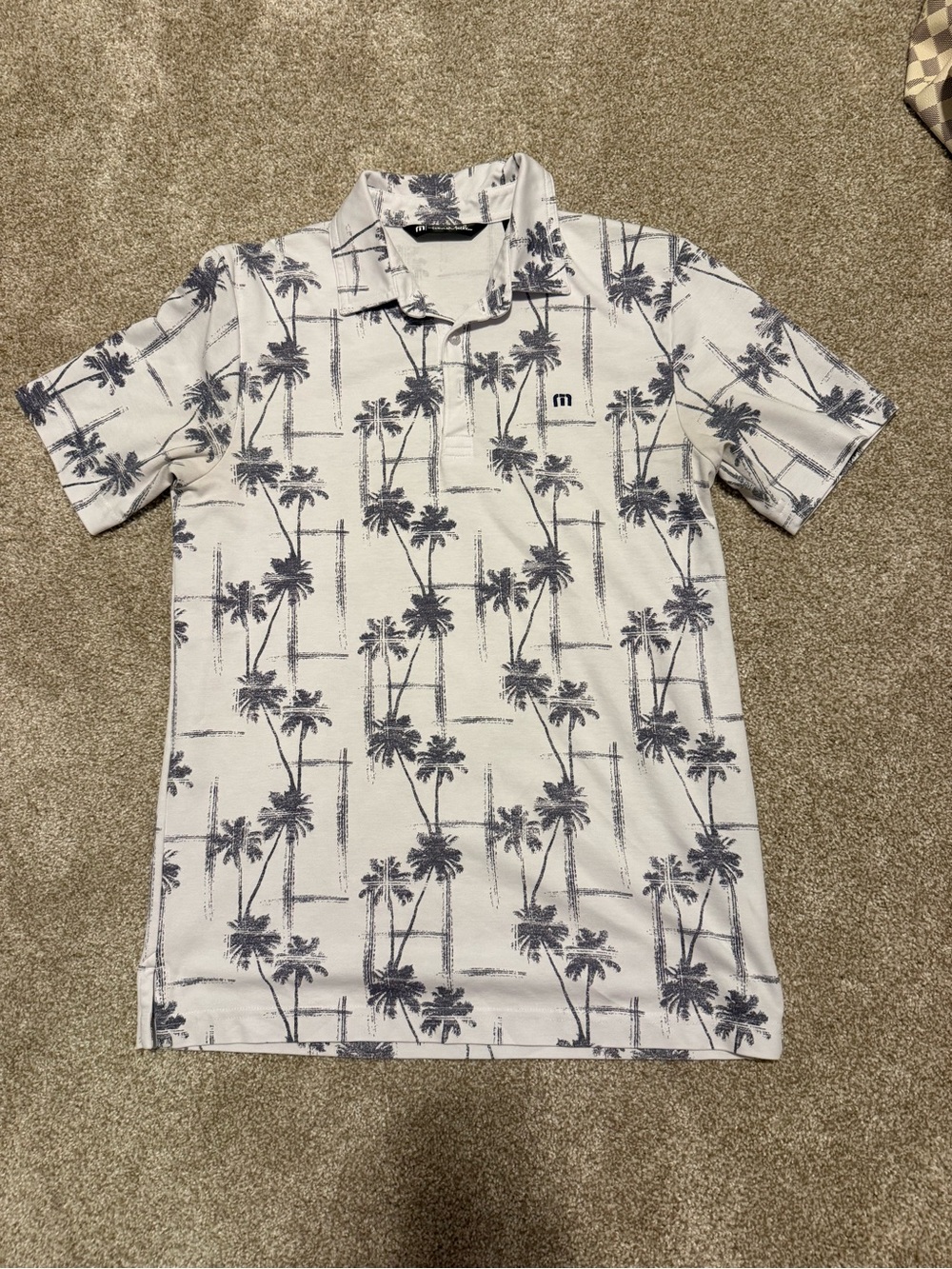 Travis Mathew White Polo with Grey Palm Print